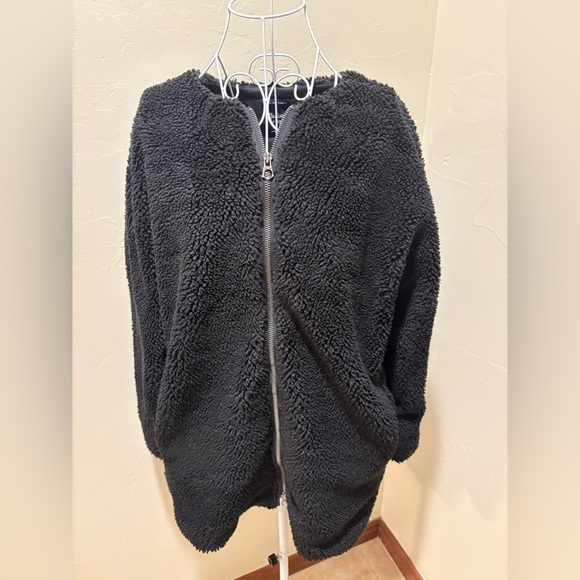 Madewell‎ Sherpa Jacket Womens Medium Black Full Zip Casual Preppy Long Sleeve - Picture 1 of 7